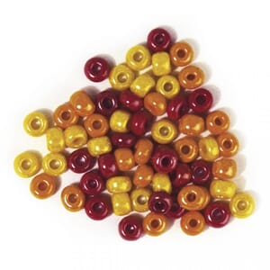 Glass perler - Gul og rød miks, str 5,4 mm, box 55g