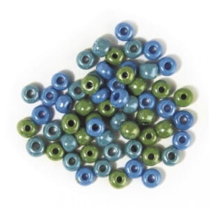 Glass bead with big hole,opaque,gr.-blue, ø 6 mm, box 55g