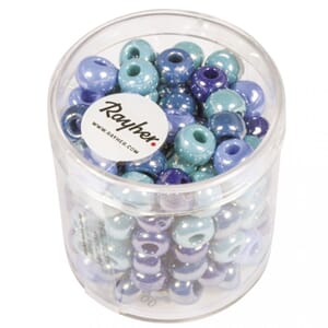 Glass perler - Blå og grønn miks, str 6 mm, 55 gram