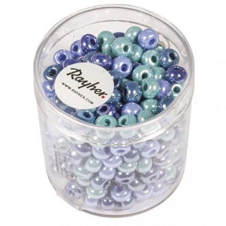 Glass perler - Blå miks, str 5,4 mm, box 55g