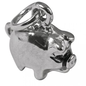 Lucky pig anheng - Sølvfarget metall, str 11mm, 1 stk