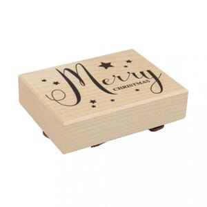 Wooden stamp - Merry Christmas med stjerner, 7,5x5 cm