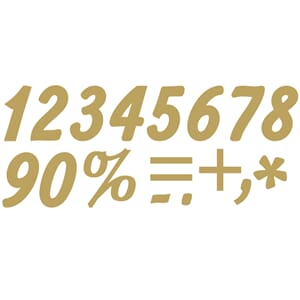 Alfabet tall - Klistremerker i gull, 0-9, str 10x23cm