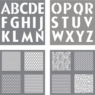 Stencil - Letters & Background design, 4/Pkg