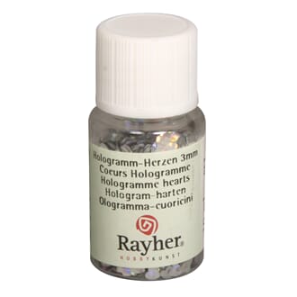 Mini paljetter - Hologramme silver hearts, bottle 10 ml