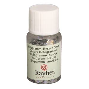 Mini paljetter - Hologramme silver hearts, bottle 10 ml