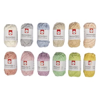 Bomullsgarn sett - Pastell, 100% bomull, 12 farger