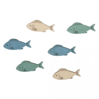 Trepynt - Fisker i blått, grønt & beige , str 15mm, 15 stk