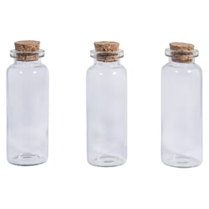 Mini flasker med kork, str 2.3x6,5 cm, 3/Pkg