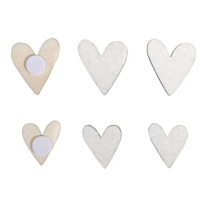 Tredekor - Glitter hjerter i hvitt, str 2+3 cm