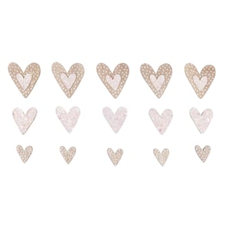Tredekor - Glitter hjerter, Hvit, str 5,7 cm
