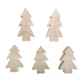 Tredekor - Juletrær, str 2x H:8cm,3x H:6cm, 5 stk