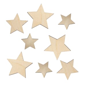 Tredekor - Stjerner, naturlig tre, str 3,5-5,5cm, 8 stk