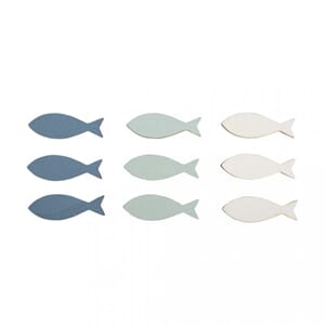 Tredekor - Enkle fisker i blått, str 4 cm, 9 stk