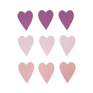Tredekor - Hjerter i pastell, str 3x4 cm, 9 stk