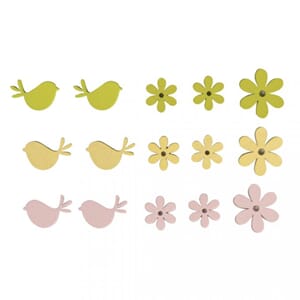 Tredekor - Blomster & fugler, str 2,3-3,3cm, 15/Pkg