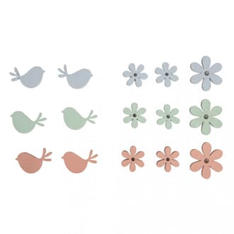 Tredekor - Blomster & fugler, str 2,3-3,3cm, 15/Pkg