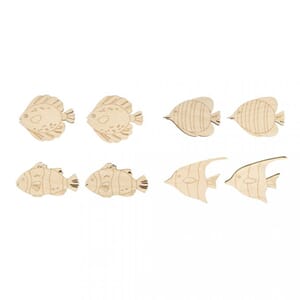 Tredekor - Fisker i lyst tre, str 5,5-6,5 cm, 8 stk