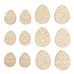 Tredekor - Egg i lyst tre, str 3+4 cm, 12 stk