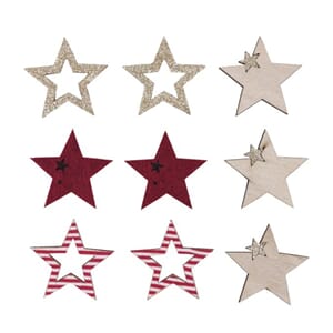 Juledekor - Stjerner i filt & tre, str 4,5cm, 9 stk