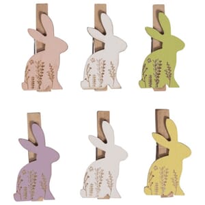 Tredekor - Påskeharer på klyper, str 25x48 mm, 6 stk