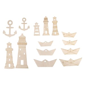Tredekor - Fyrtårn og båter, str 1,5-9 cm, 14 stk