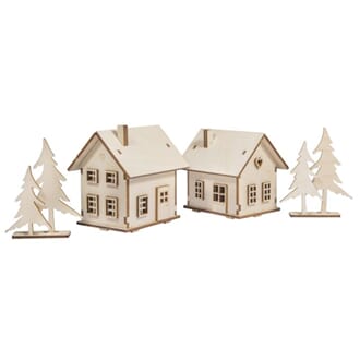 Byggesett - Små hus m/ lyslenge, 7-10 cm
