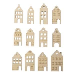 Tredekor- Trehvite hus, str 3,5-4,2cm, 12 stk