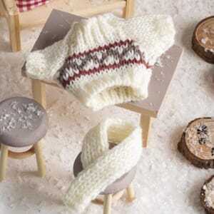 Tredekor - Strikkegenser og skjerf, str 5,5x8,5 cm, 1 sett