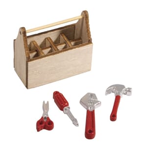 Miniatyr - Mini verktøykasse med verktøy, str 4,5x2,5x4,1cm