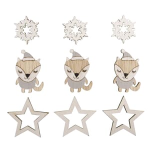 Tredekor - Vinterrev & stjerner, str 2,8-4,5cm, 9 stk