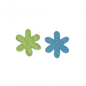 Filt blomster - Blå & grønn, str 3 cm, 12 stk