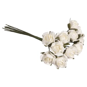 Papirblomster - Hvite roser, str 15 mm, 12 stk