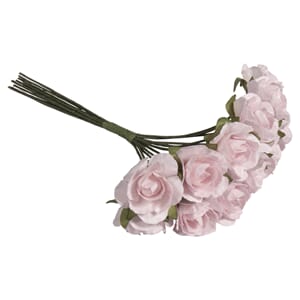 Papirblomster - Rosa roser, str 15 mm, 12 stk