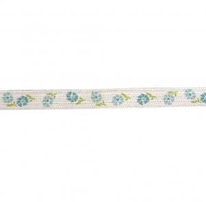 Bånd: Spring Flowers Cotton ribbon, turquoise