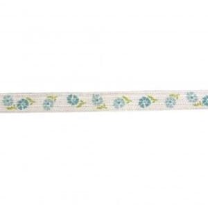 Bånd: Spring Flowers Cotton ribbon, turquoise
