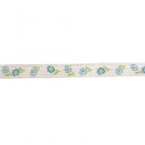 Bånd: Spring Flowers Cotton ribbon, turquoise