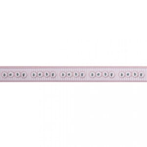 Dekorbånd - Baby tekst rosa, bredde 25 mm, metervare