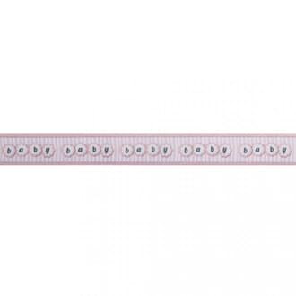 Dekorbånd - Baby tekst rosa, bredde 25 mm, metervare