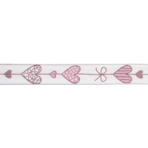 Dekorbånd - Hjertebånd, rosa, bredde 6 mm, metervare