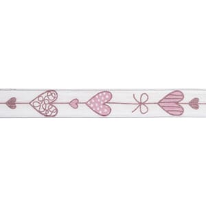 Dekorbånd - Hjertebånd, rosa, bredde 6 mm, metervare
