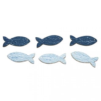 Tredekor - Blå fisker, str 3.5cm, 8/Pkg