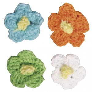 Heklede blomster - Sommerfølelse,str 2.5 cm ø, 4 farger