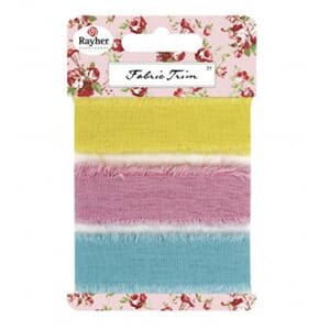 Rayher: Lin bånd - gul, rosa & blå - 93x2cm