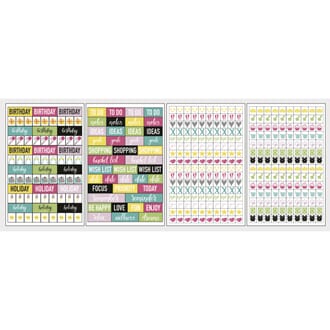 Planner stickers - Happy, symboler og ord, 4 ark