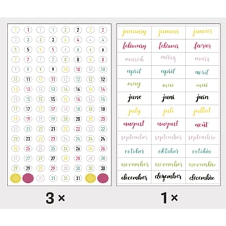 Planner stickers - Happy,  Numbers & Months, 4 ark