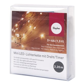 Mini LED-lights m/timer, lengde 220 cm