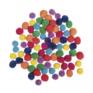 Pompons - Regnbuefarger, str 15 mm, 80 stk