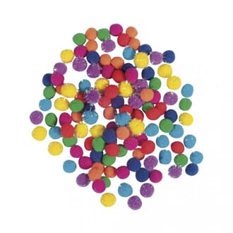 Pompons - Regnbuefarger, str 7 mm, 120 stk