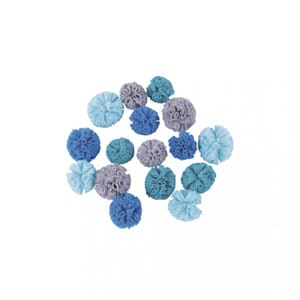 Pompons - Tyll, blåfarger, str 2,5cm+ø3 cm, 16/Pkg